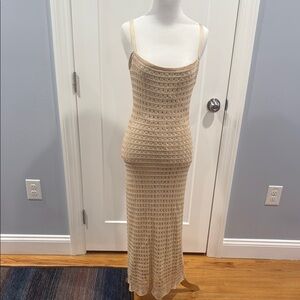 Lulu's Cream Cochet Knit Maxi Dress Spaghetti Strap